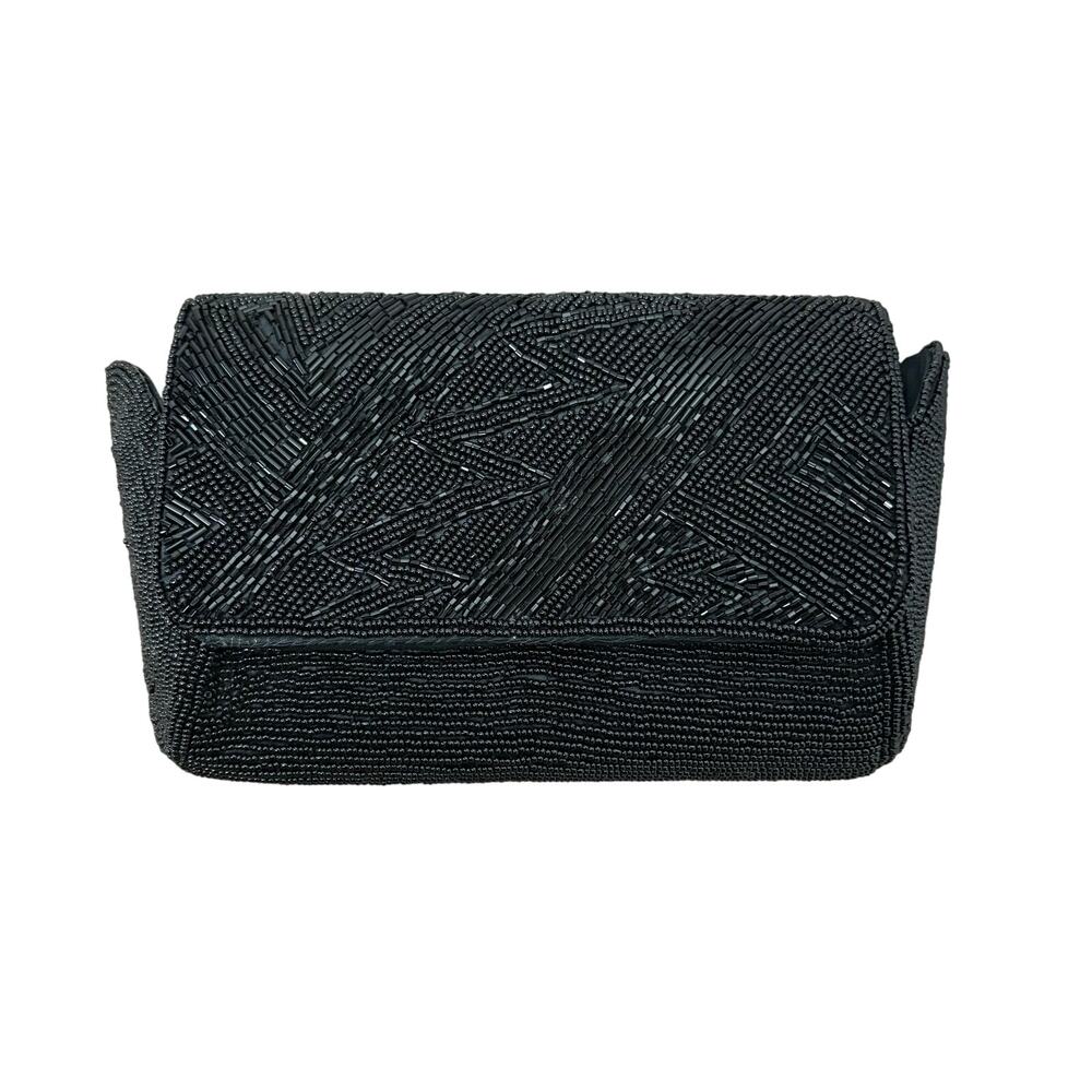 Vintage Lauren Alexandra black beaded clutch bag purse